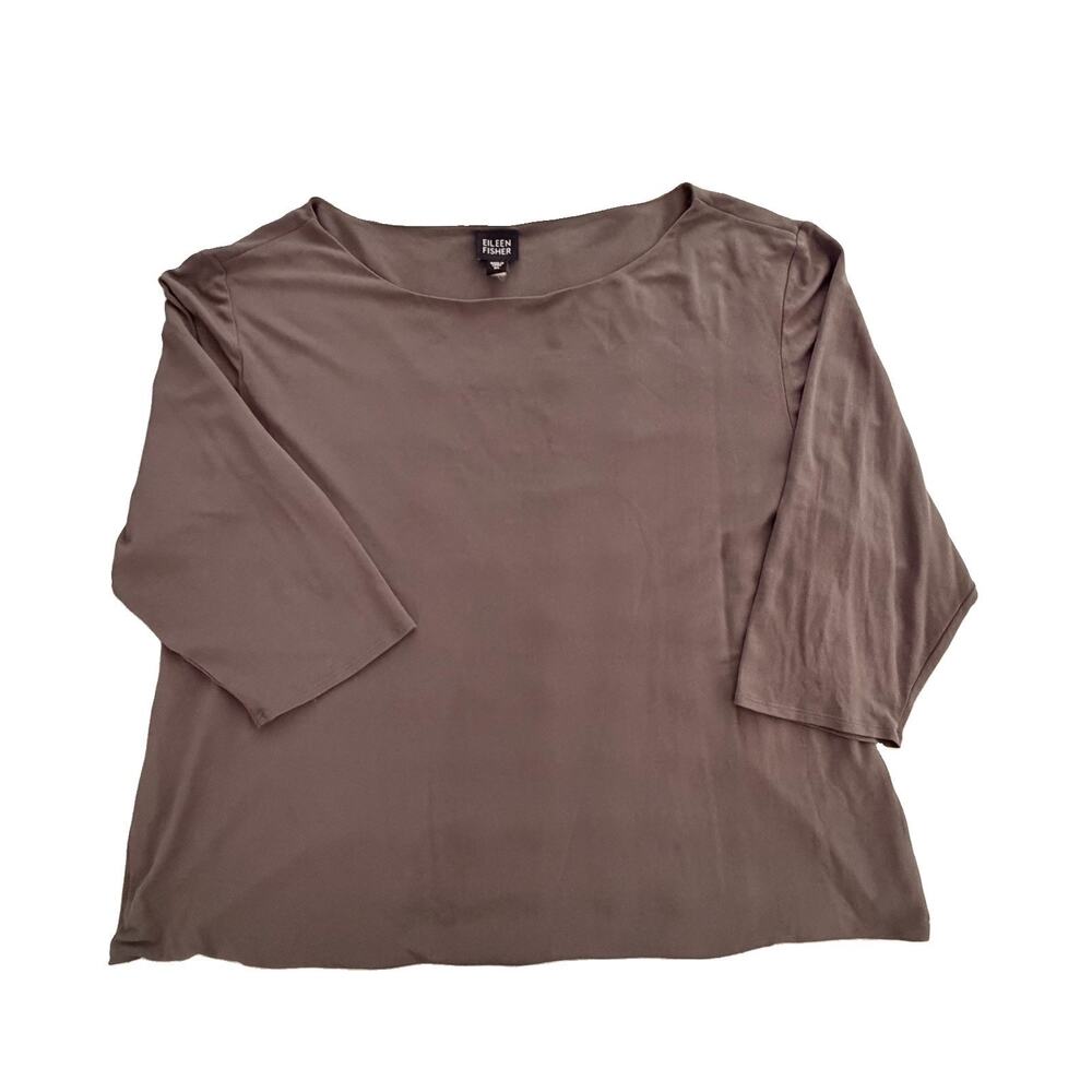 Eileen Fisher 100% Silk Double Layer Blouse Taupe XL Womens Capsule
